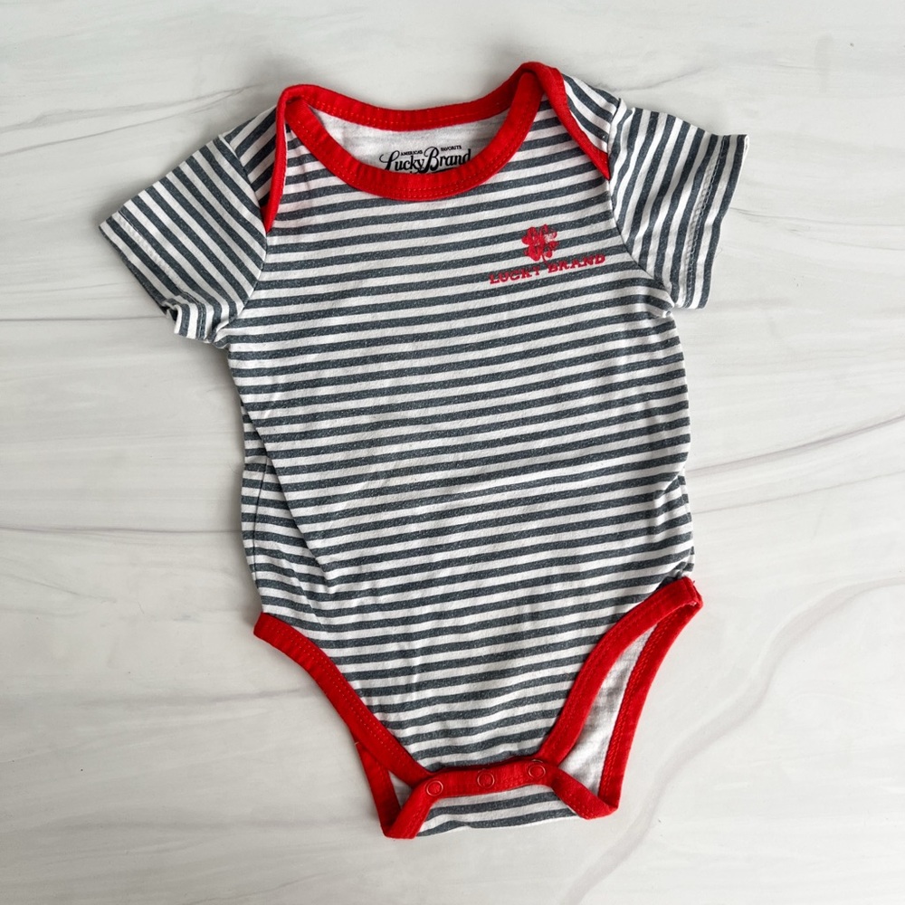 Lucky Brand Blue and Red Bodysuit with Snap Closure